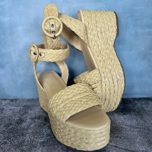 Espadrilles wedges natural tan sandals vacation shoes boho - Picture 9 of 13